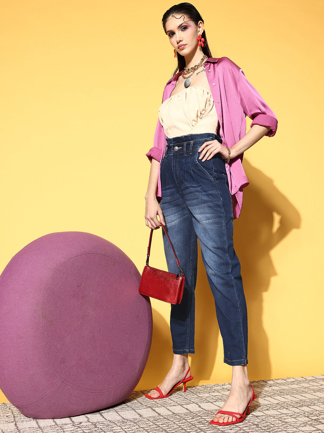 Women Stylish Blue High-Rise Regular Fit Cropped Stretchable Jeans