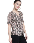 Women Beige Printed Shirt Style Top