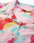 Women Pink Floral Printed Casual Buttoned Top