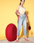 Women Blue High-Rise Regular Fit Cropped Stretchable Jeans