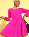 Women Pretty Pink Solid Sweetheart Neck Dress