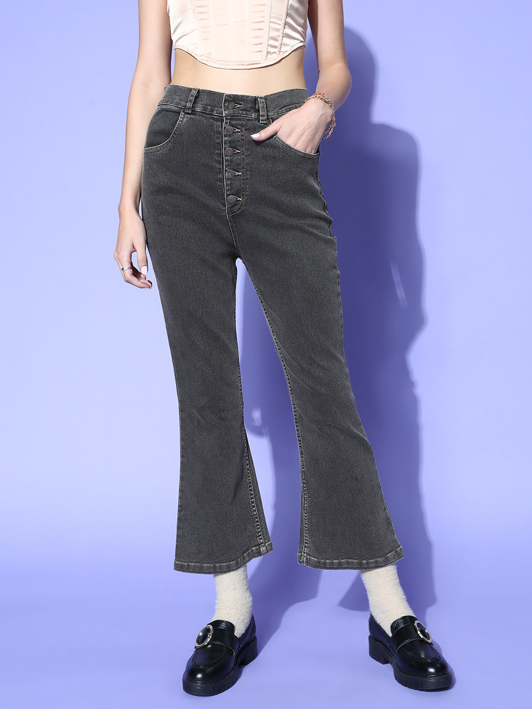 Women Beautiful Charcoal Regular Fit Cropped Jeans