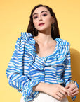 Women Horizontal Stripes Printed Casual Buttoned Top