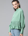 CINK Women Sea Green Solid Smocked Top