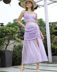 Printed Shoulder Strap Neck Top With Skirt Co-Ord Set purple