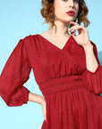 CINK Attractive Red Solid Pleated Form Dress