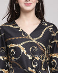 CINK Black Ethnic Motifs Cinched Waist Top