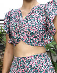 Printed V-Neck Top With Trousers Co-Ord Set multi