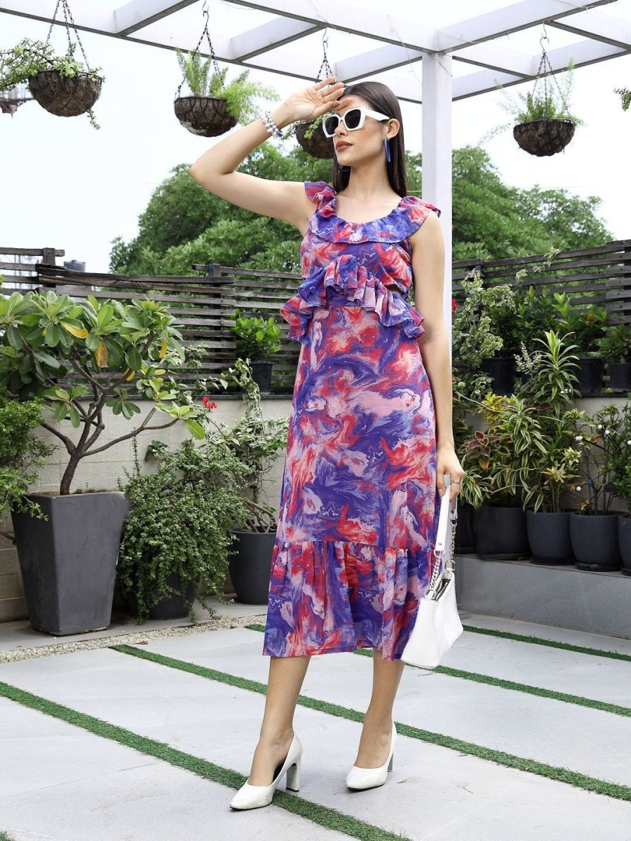 Printed Fit &amp; Flare Midi Dress purple