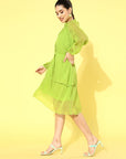 Green Self -Design Tiered Dress