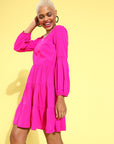 Women Pretty Pink Solid Sweetheart Neck Dress