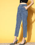 Women Stylish Blue High-Rise Regular Fit Cropped Stretchable Jeans