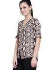 Women Beige Printed Shirt Style Top
