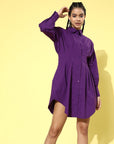 Women Purple Solid Shirt Dress