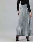 CINK Blue Satin Finish Accordion Pleated A-Line Skirt