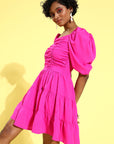 Women Pretty Pink Solid Sweetheart Neck Dress