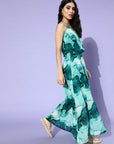 Women Green Floral Tiered Dress