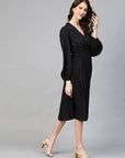 Black Accordion Pleated Wrap Dress