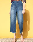 Women Stylish Blue High-Rise Regular Fit Cropped Stretchable Jeans