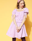 Lavender Solid Ruffled Dress