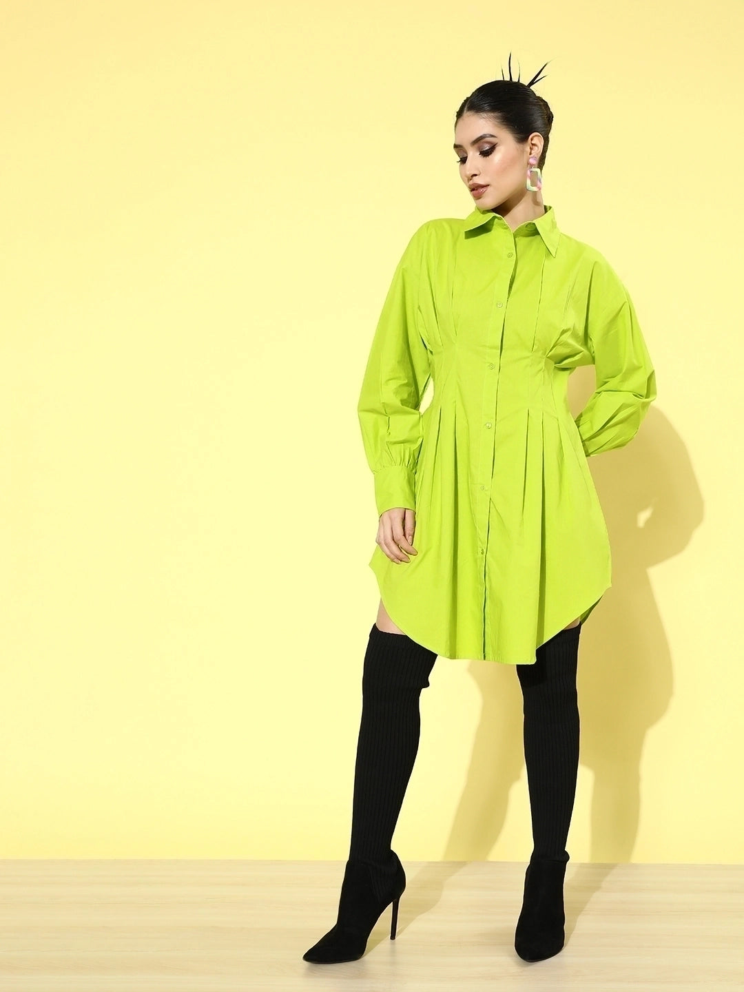 Women Green Solid Shirt Dress