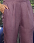 Shirt Collar Embroidered Cotton Shirt With Trousers Co-Ords Set pink