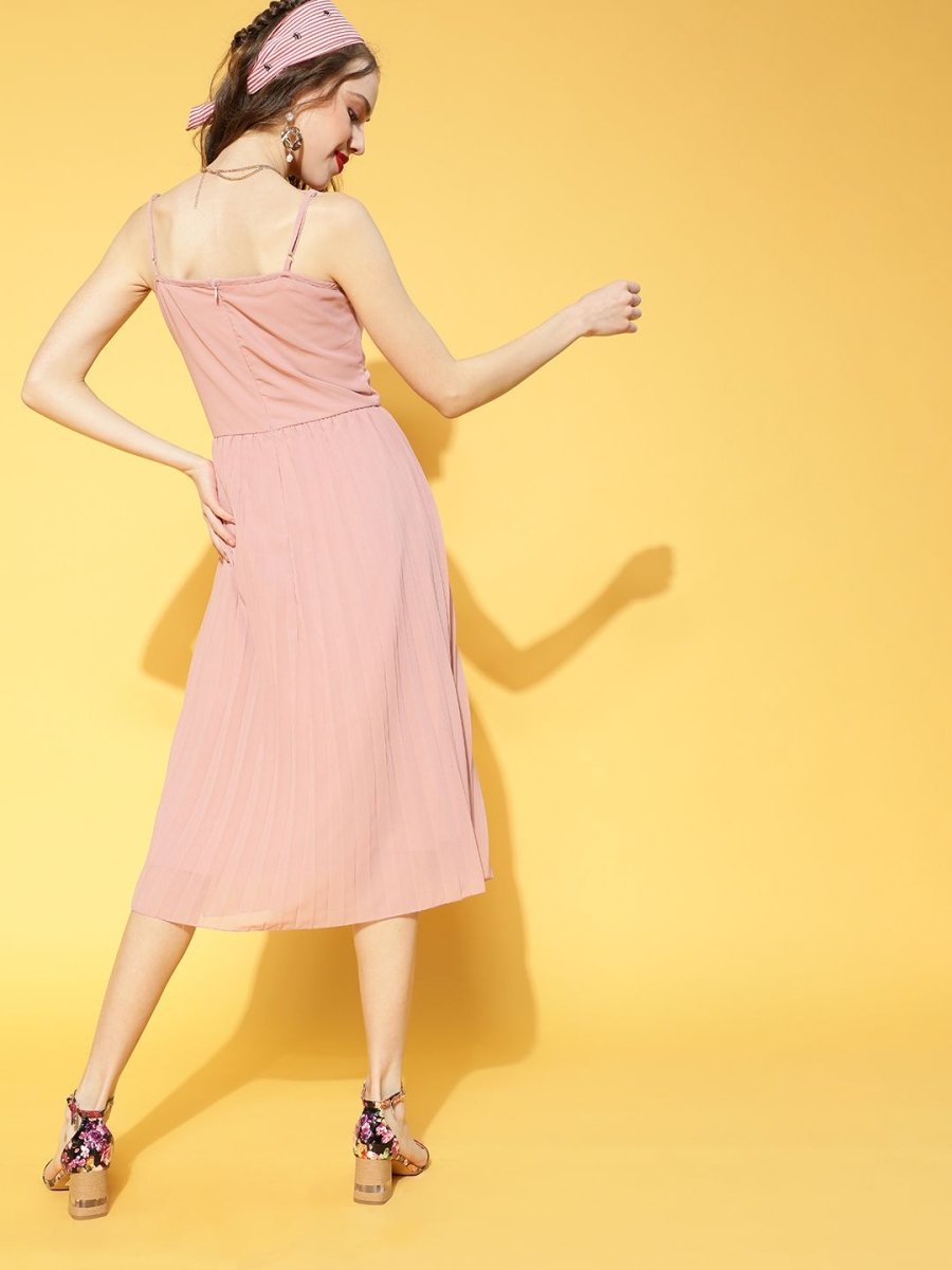 CINK Peach Solid Pleated Dress