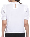 White Schiffli Puff Sleeves Pure Cotton Laced Regular Top