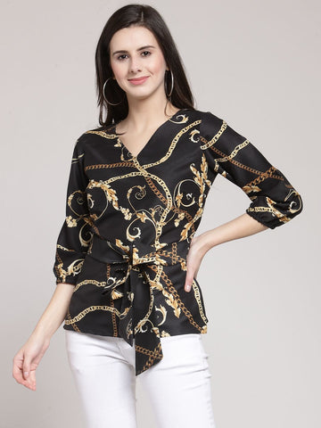 CINK Black Ethnic Motifs Cinched Waist Top