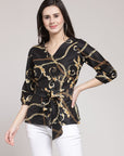 CINK Black Ethnic Motifs Cinched Waist Top