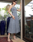 Solid Denim Round Neck Midi Dress light-blue