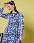 Floral Print Tie-Up Neck Fit  Flare Dress