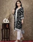Black Ethnic Motifs Printed Thread Work Cotton Straight Kurta