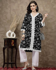 Black Ethnic Motifs Printed Thread Work Cotton Straight Kurta