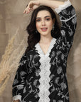 Black Ethnic Motifs Printed Thread Work Cotton Straight Kurta