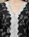 Black Ethnic Motifs Printed Thread Work Cotton Straight Kurta