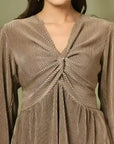 Brown Solid V-Neck Top With Trouser Co-Ords