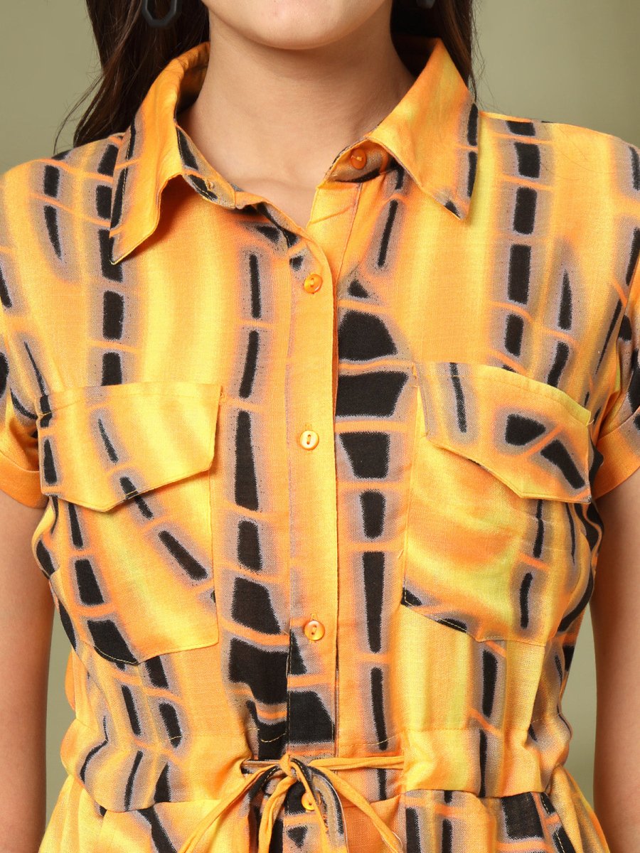 Women Printed Shirt Collar A-Line Cotton Midi Dress