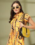 Women Printed Shirt Collar A-Line Cotton Midi Dress