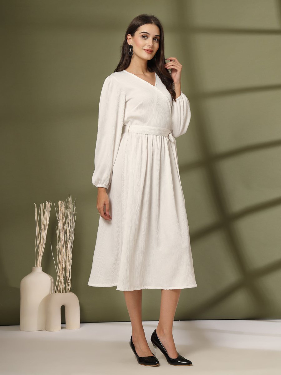 Women Fit &amp; Flare Midi Wrap Dress