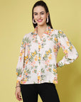 Floral Printed Spread Collar Regular Fit Casual Buttoned Top