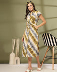 Women Tie and Dye Printed A-Line Midi Dress