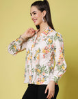 Floral Printed Spread Collar Regular Fit Casual Buttoned Top