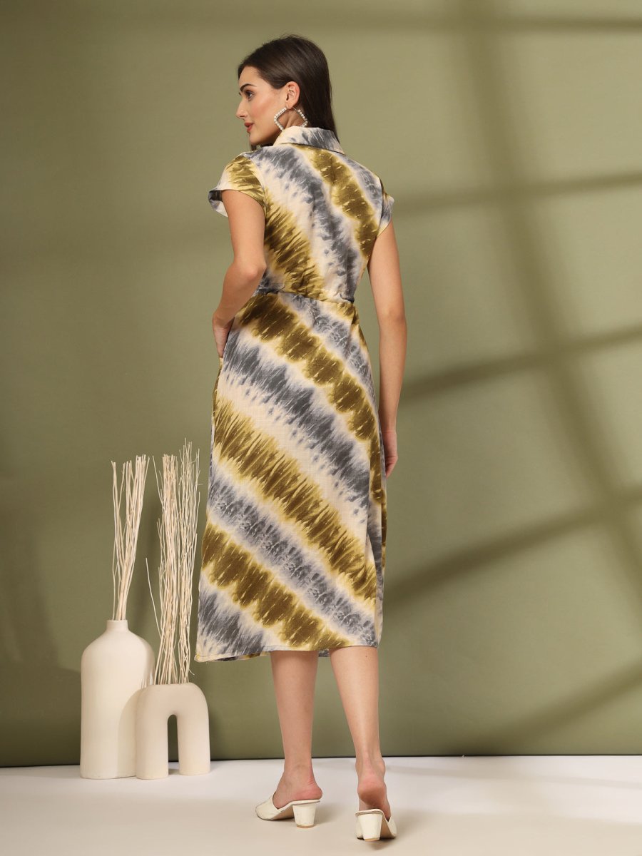 Women Tie and Dye Printed A-Line Midi Dress