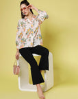 Floral Printed Spread Collar Regular Fit Casual Buttoned Top