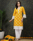 Ethnic Motifs Printed Flared Sleeves Cotton Straight Kurta