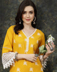 Ethnic Motifs Printed Flared Sleeves Cotton Straight Kurta