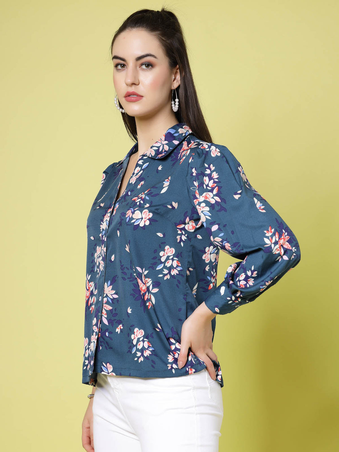 Floral Printed Regular Fit Casual Buttoned Top