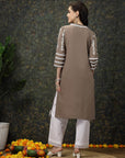 Brown  White Ethnic Motifs Printed Pure Cotton Straight Kurta