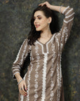 Brown  White Ethnic Motifs Printed Pure Cotton Straight Kurta